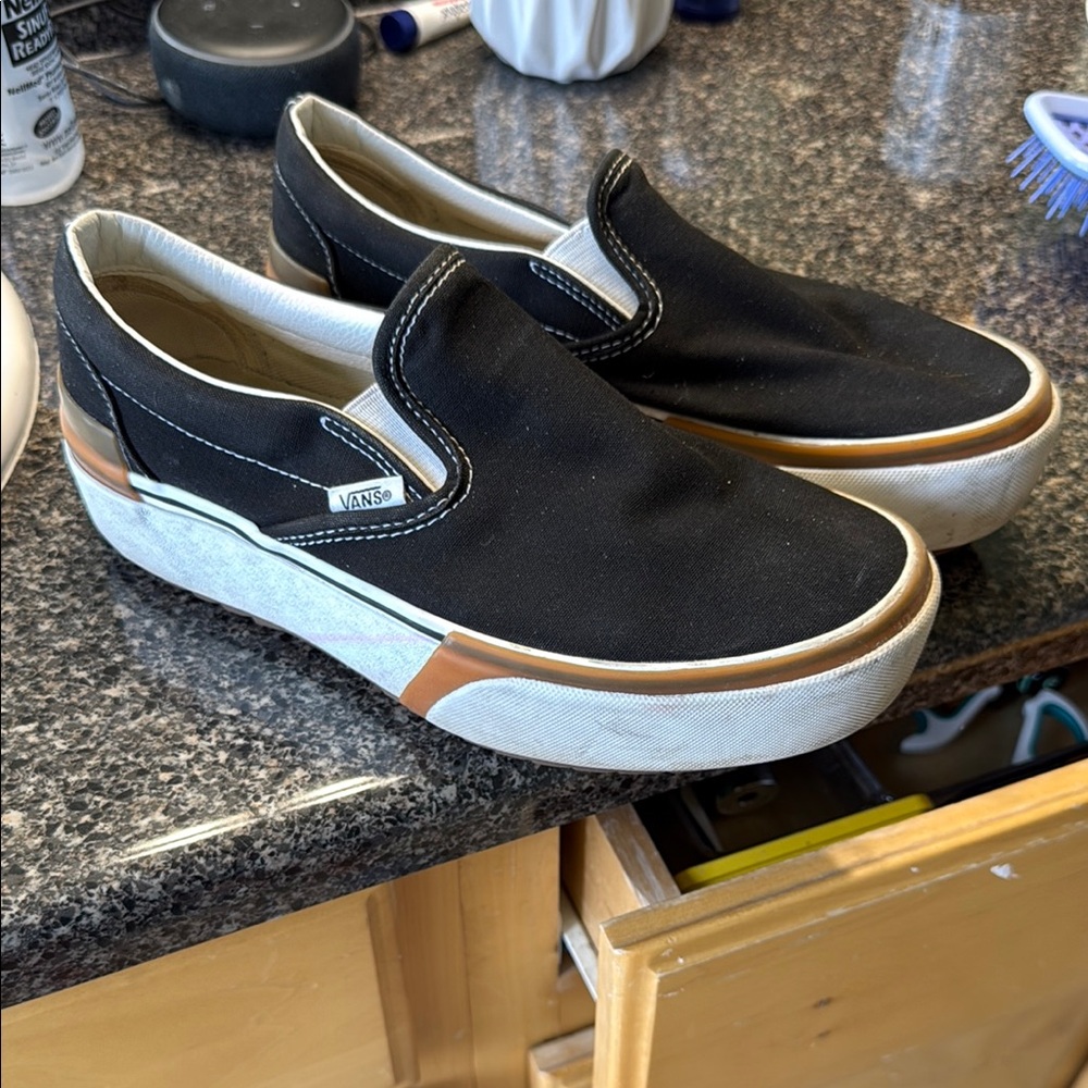 Vans Black Platform Slip on